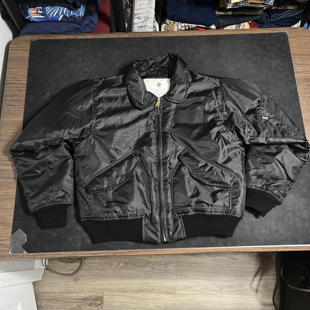 Vintage CWU-45P Flight Jacket Mens Small Black Nylon Bomber USAF Army Military